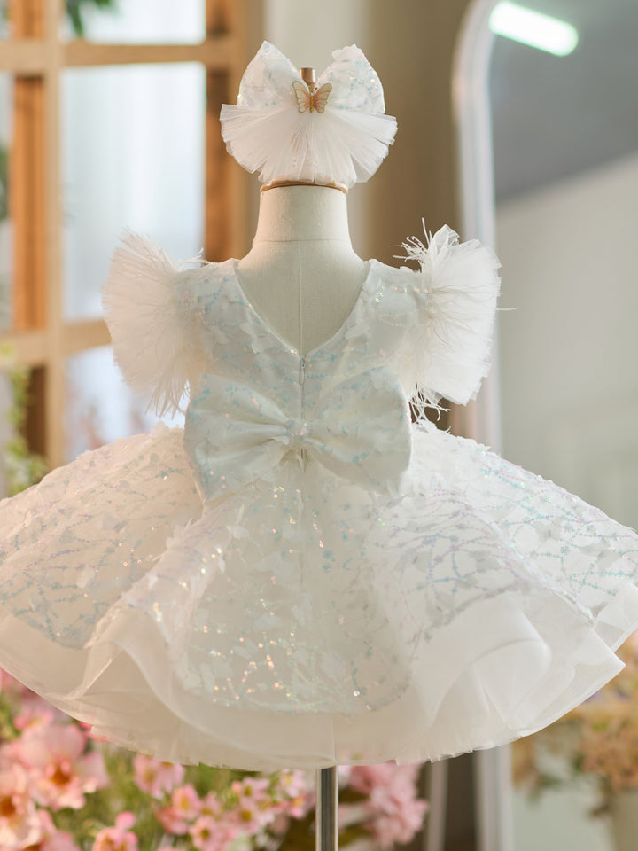 Robe de Soirée 1Er Anniversaire en Tulle à Paillettes Longueur Genou