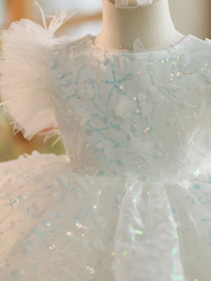 Robe de Soirée 1Er Anniversaire en Tulle à Paillettes Longueur Genou