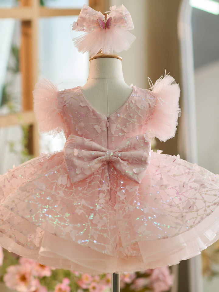 Robe de Soirée 1Er Anniversaire en Tulle à Paillettes Longueur Genou