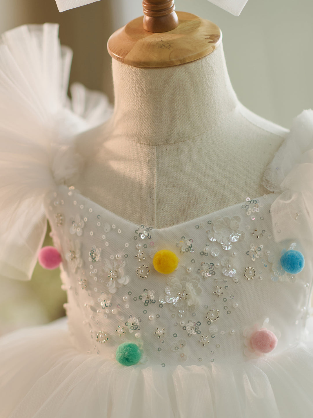 Robe de Soirée 1Er Anniversaire en Tulle à Paillettes Blanches Jusqu'Aux Genoux
