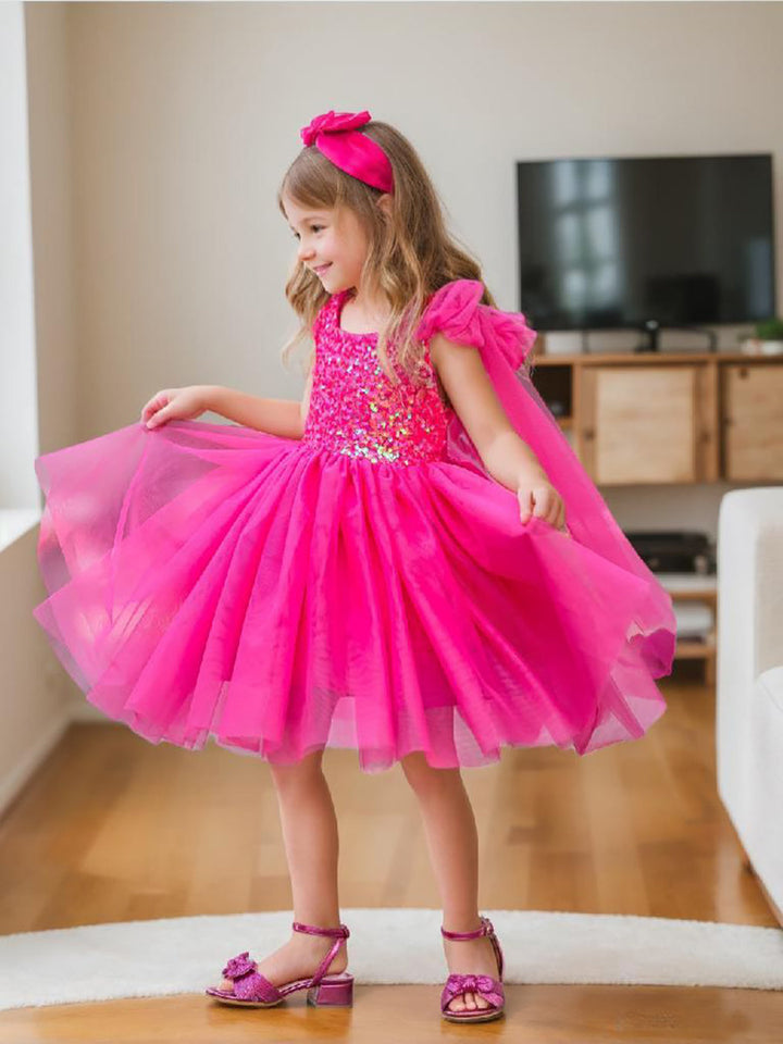 Robe de Soirée D'Anniversaire Mi-Longue en Tulle à Paillettes