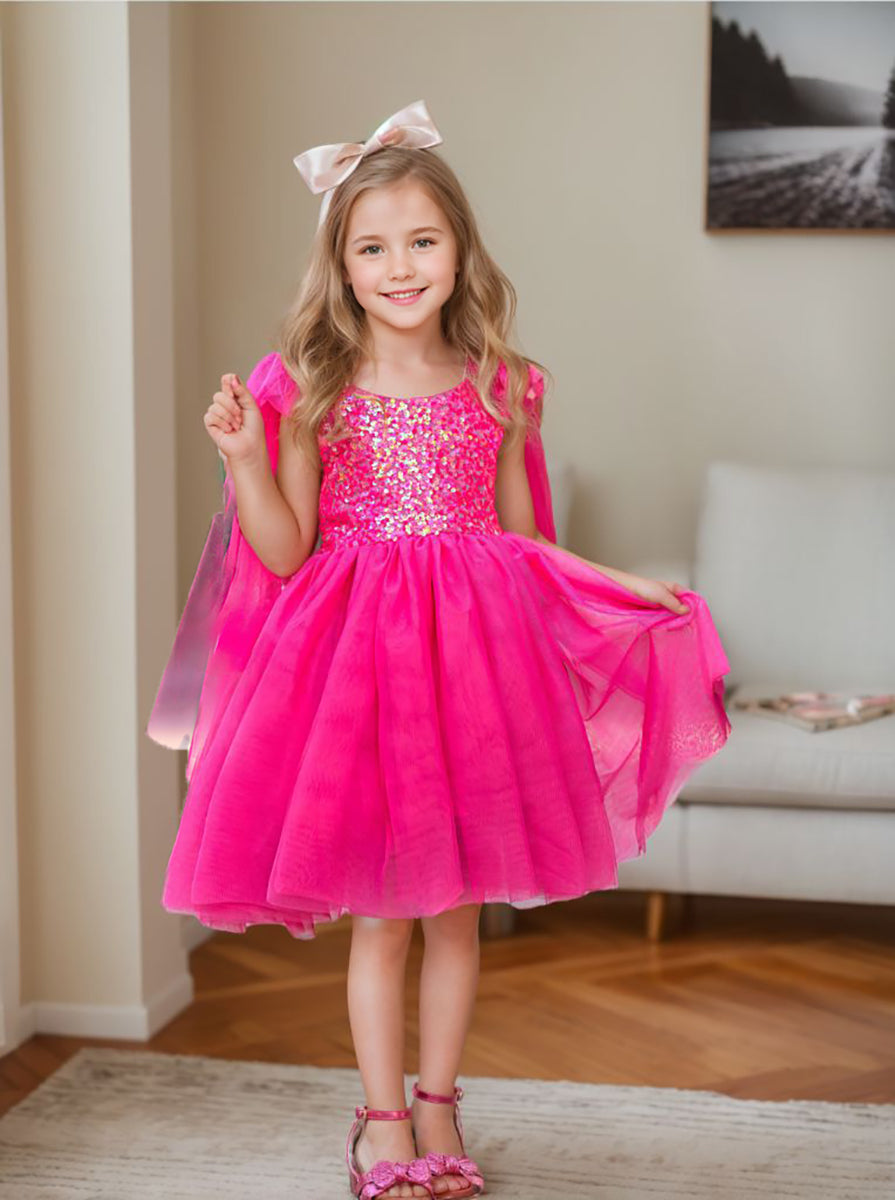 Robe de Soirée D'Anniversaire Mi-Longue en Tulle à Paillettes