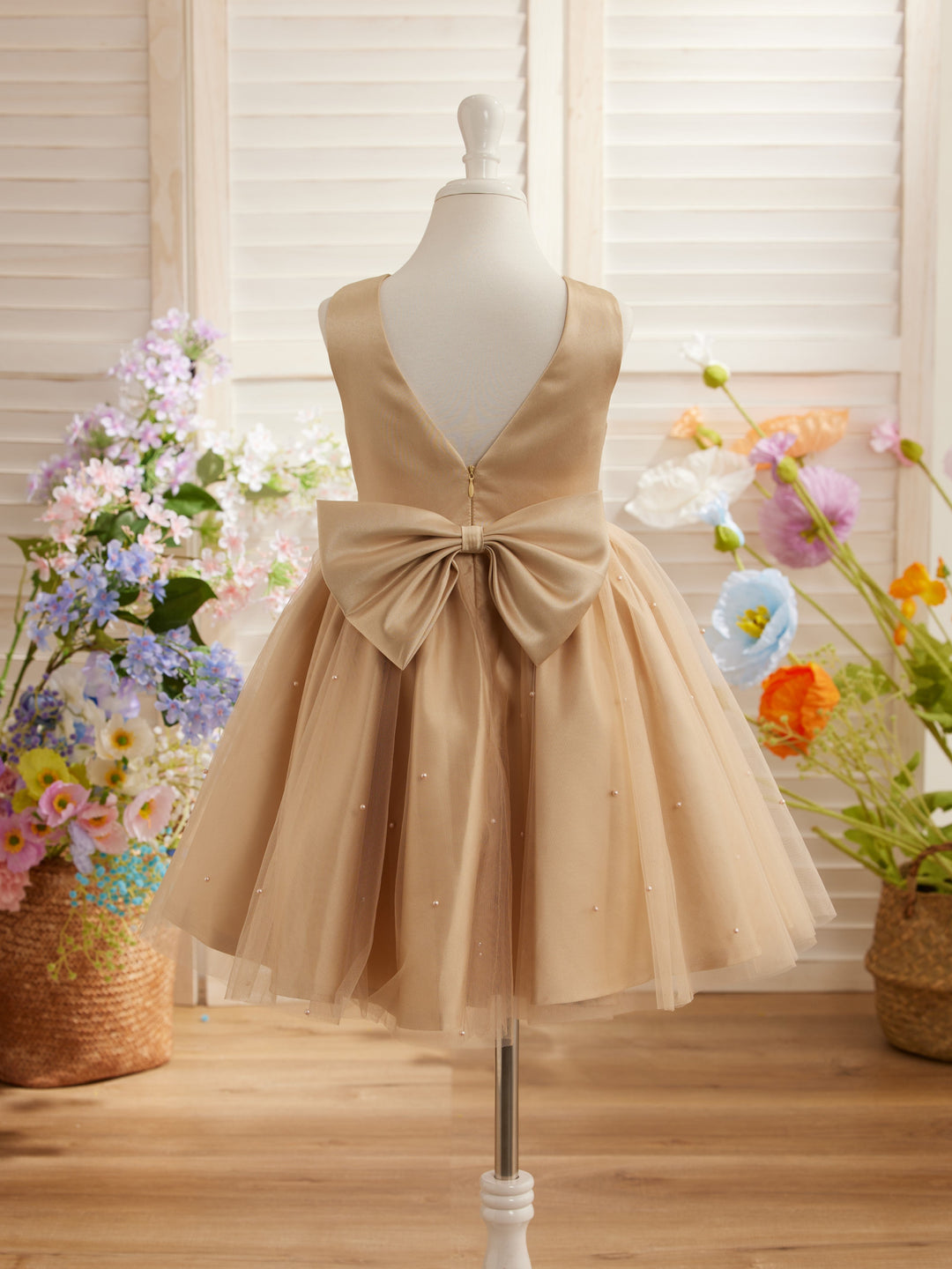 Robe de Bal/Princesse en Satin et Tulle, Longueur Genou, pour Demoiselle D'Honneur