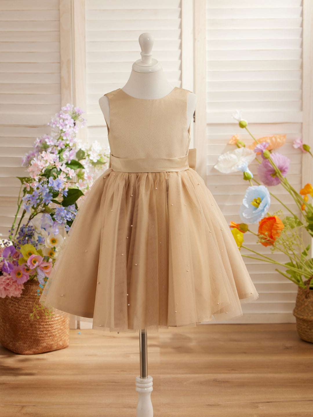 Robe de Bal/Princesse en Satin et Tulle, Longueur Genou, pour Demoiselle D'Honneur