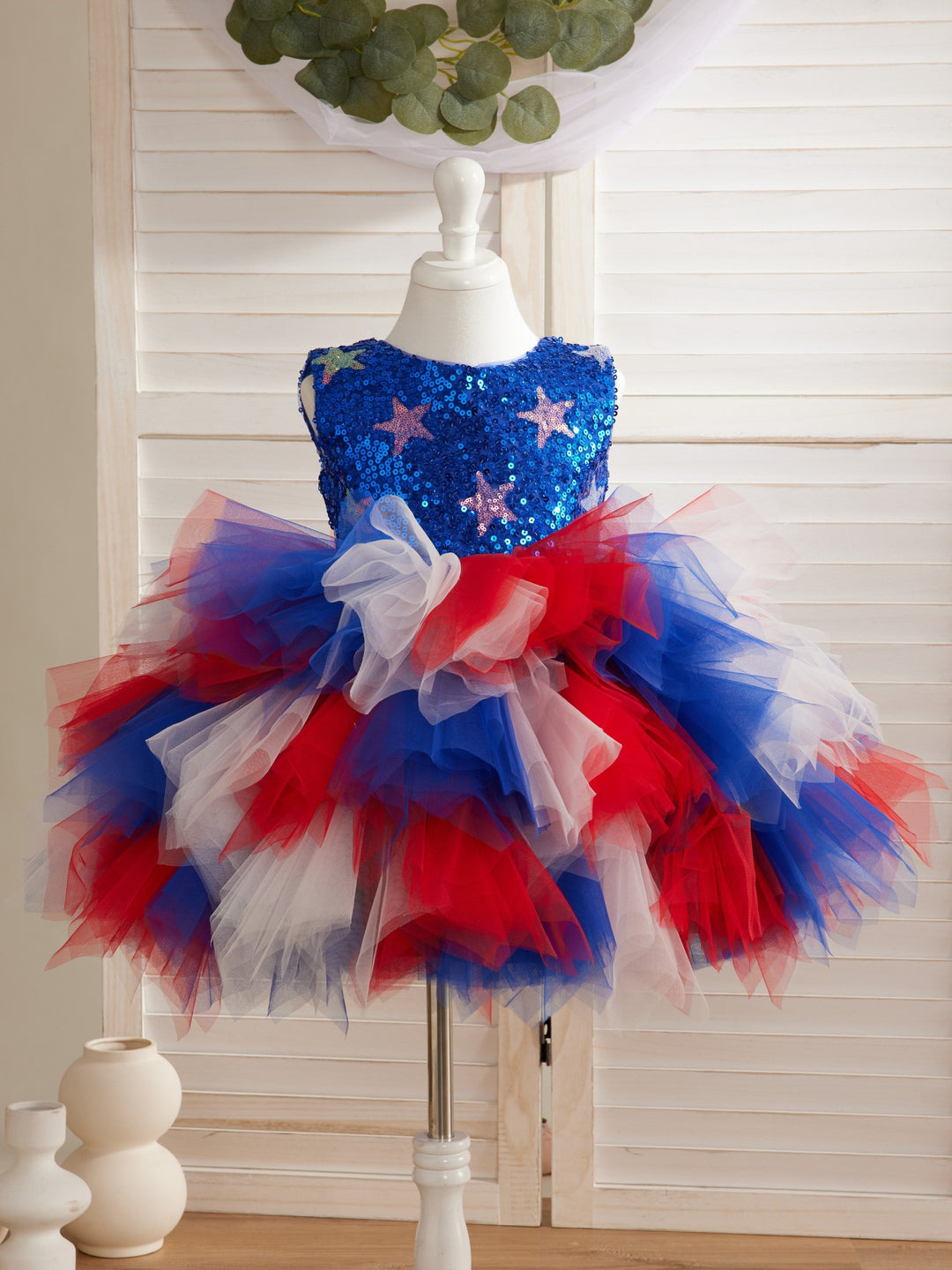 Robe Bleue Mi-Longue en Tulle à Paillettes et Étoiles pour Fille