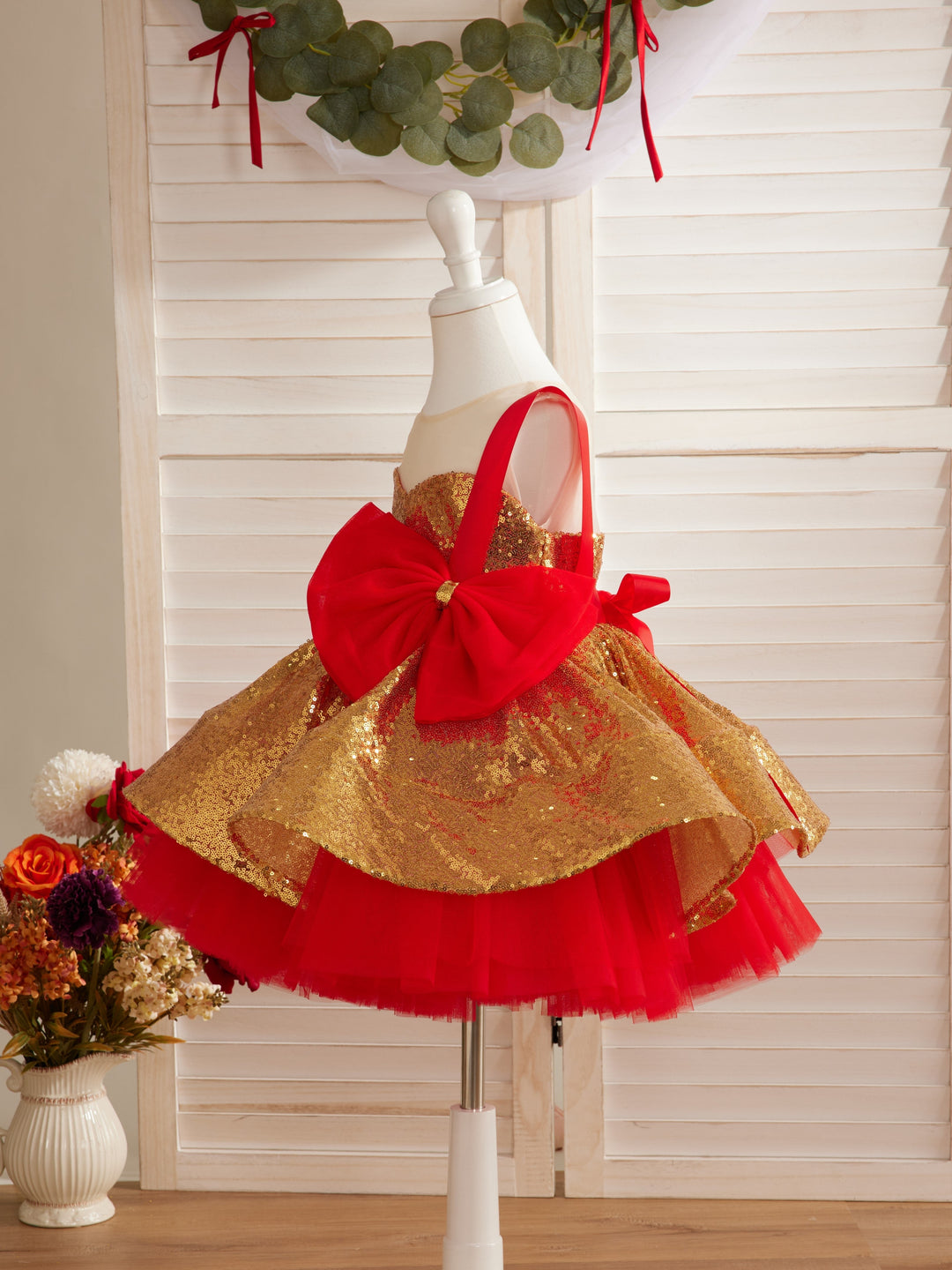Superbe Robe à Paillettes Rouges et Dorées pour Bébé Fille