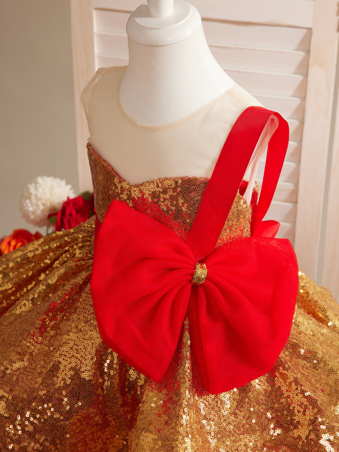 Superbe Robe à Paillettes Rouges et Dorées pour Bébé Fille