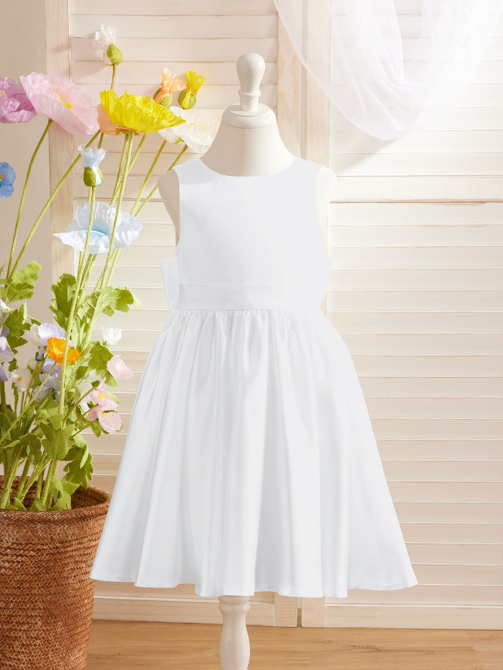 Robe de Demoiselle D'Honneur Élégante en Satin Coupe A avec Dos en V et Nœud Au Genou
