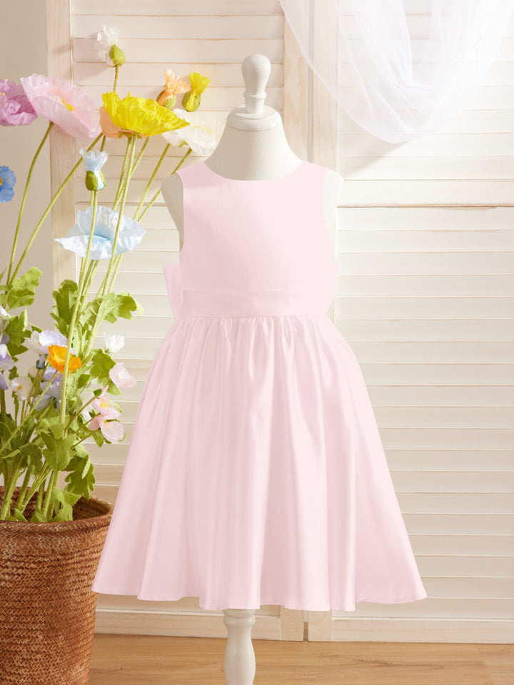 Robe de Demoiselle D'Honneur Élégante en Satin Coupe A avec Dos en V et Nœud Au Genou