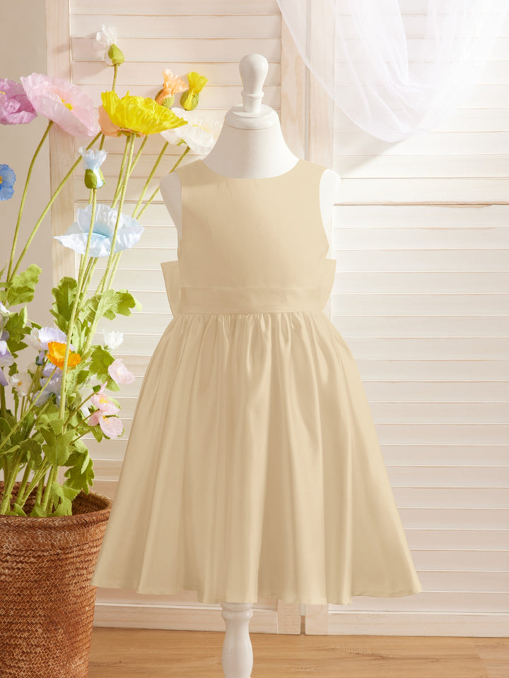 Robe de Demoiselle D'Honneur Élégante en Satin Coupe A avec Dos en V et Nœud Au Genou