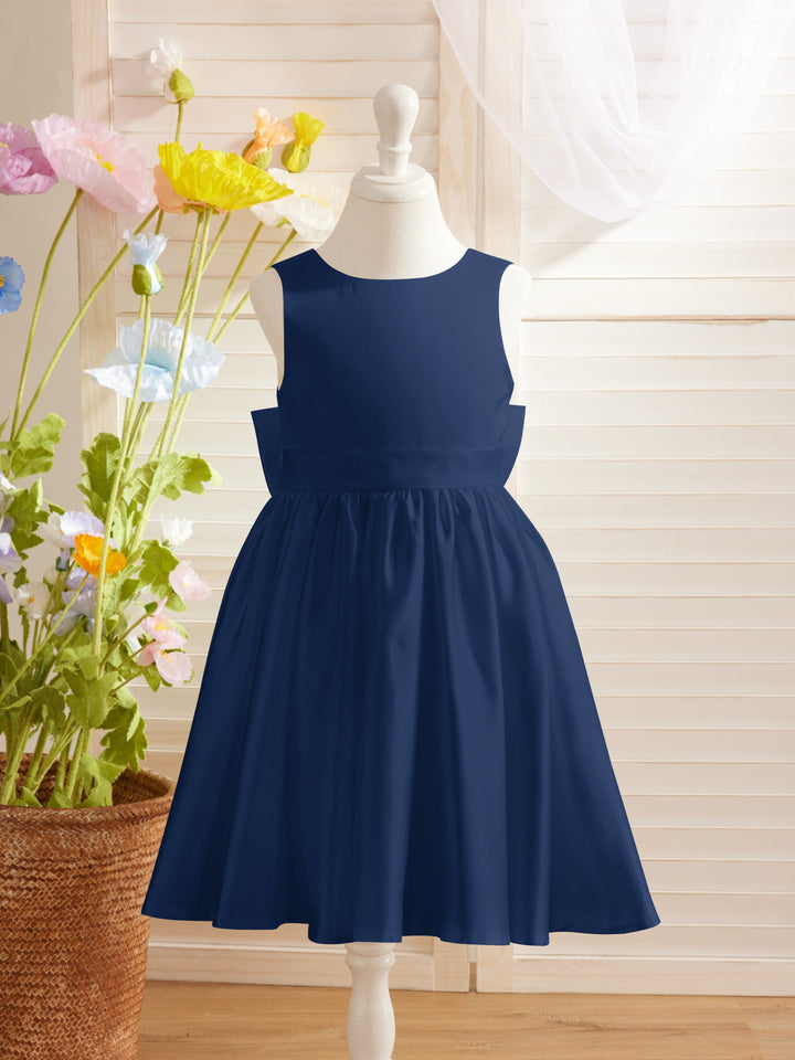 Robe de Demoiselle D'Honneur Élégante en Satin Coupe A avec Dos en V et Nœud Au Genou
