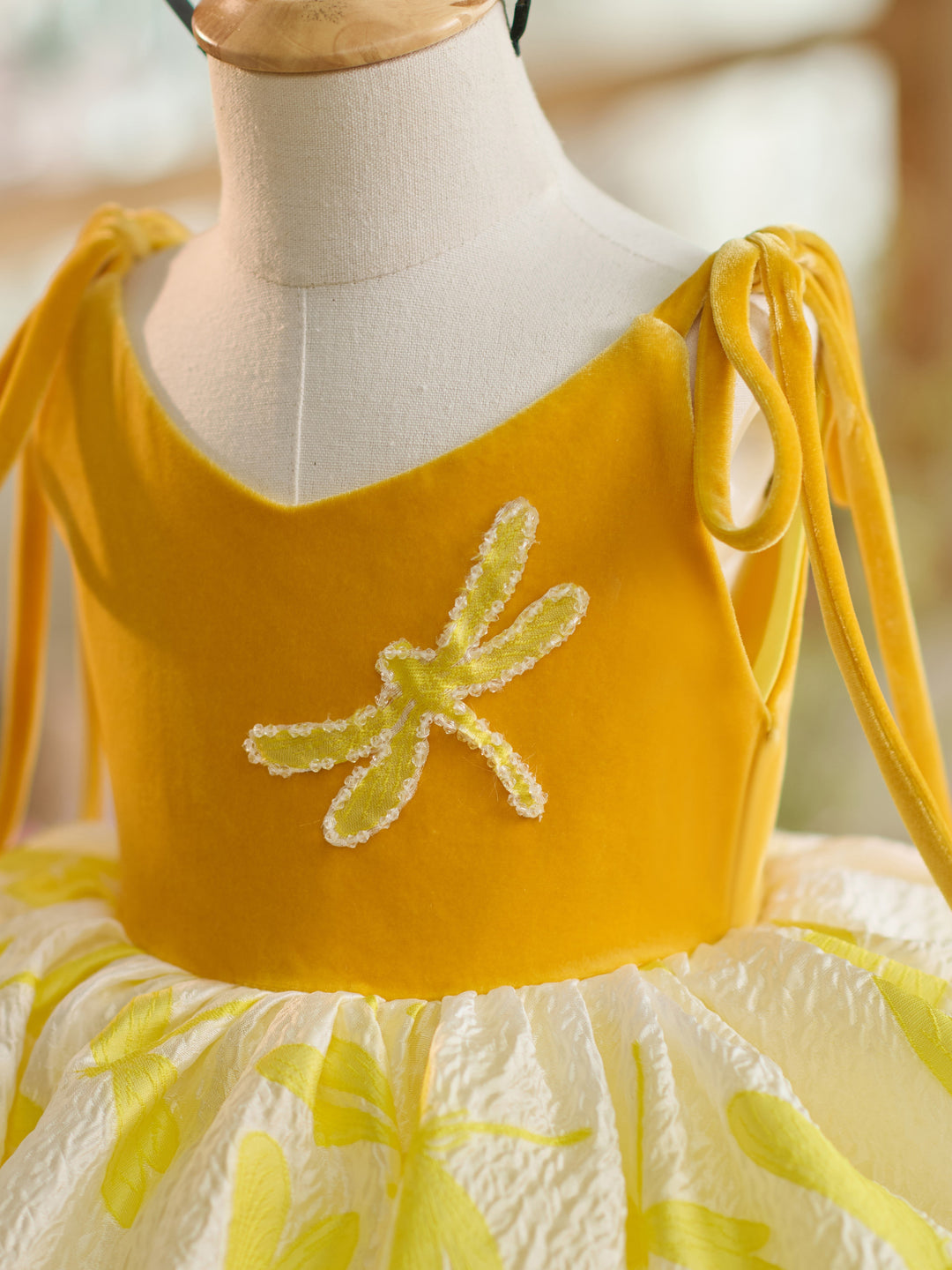Robe de Fête D'Anniversaire pour Tout-Petits en Tulle et Velours Doré, Longueur Genou