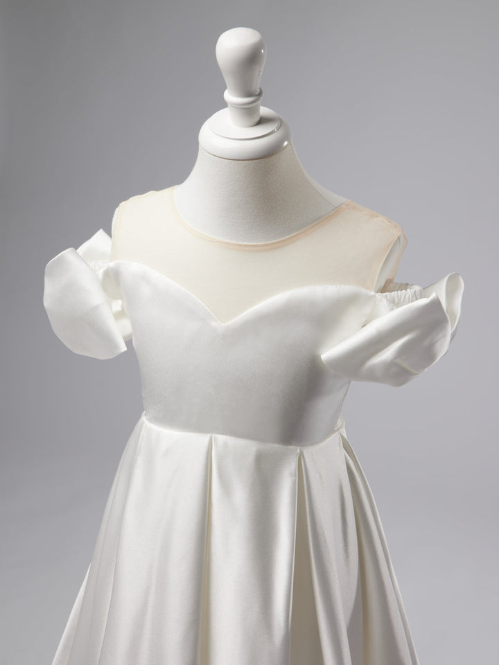 Robe de Demoiselle D'Honneur en Satin Ivoire à Traîne Longue