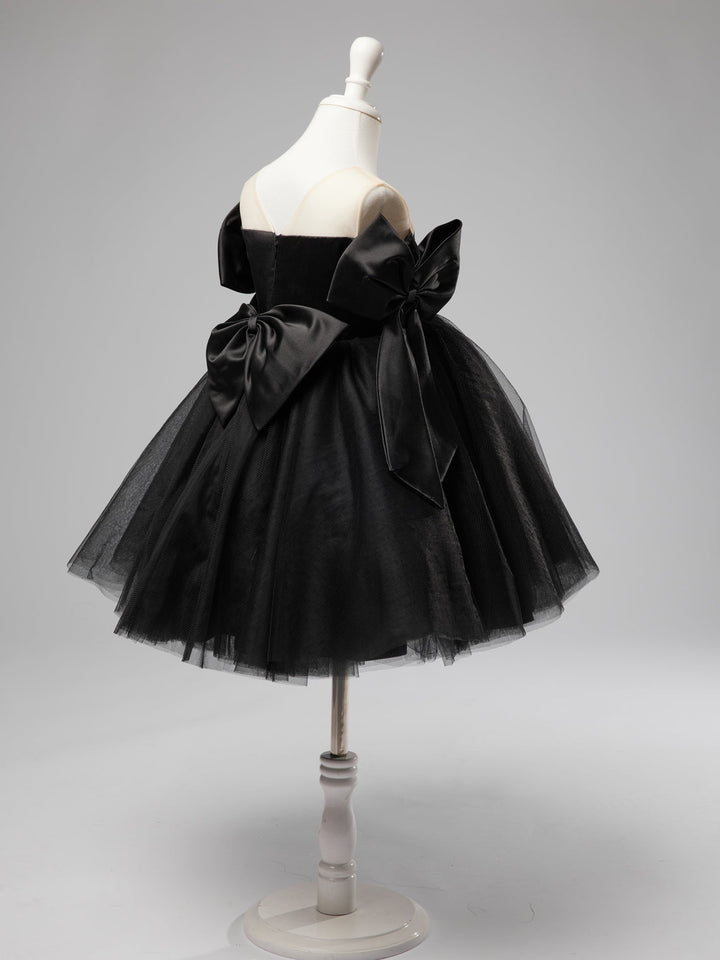 Robe Bébé Fille en Tulle Noir à Épaules Dénudées et Longueur Genou