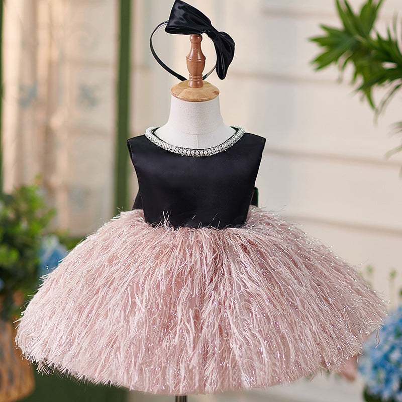 Robe de Soirée en Satin Longueur Genou pour Bébé Fille pour le 1Er Anniversaire