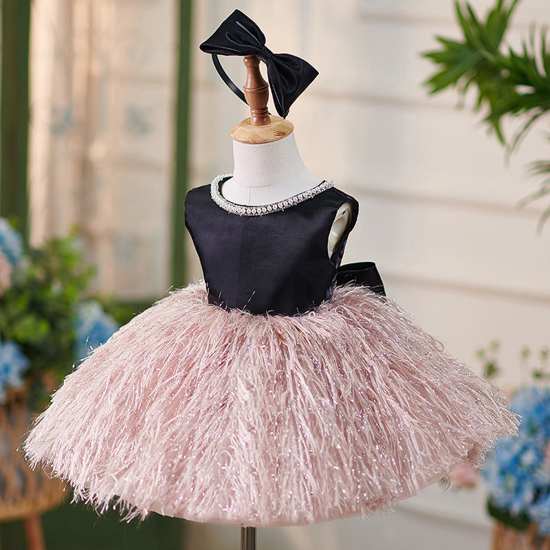 Robe de Soirée en Satin Longueur Genou pour Bébé Fille pour le 1Er Anniversaire