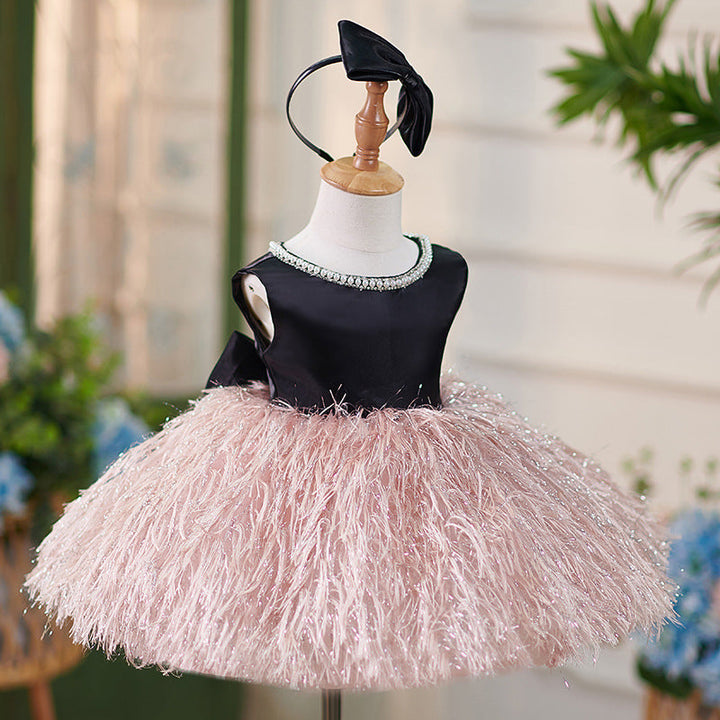 Robe de Soirée en Satin Longueur Genou pour Bébé Fille pour le 1Er Anniversaire