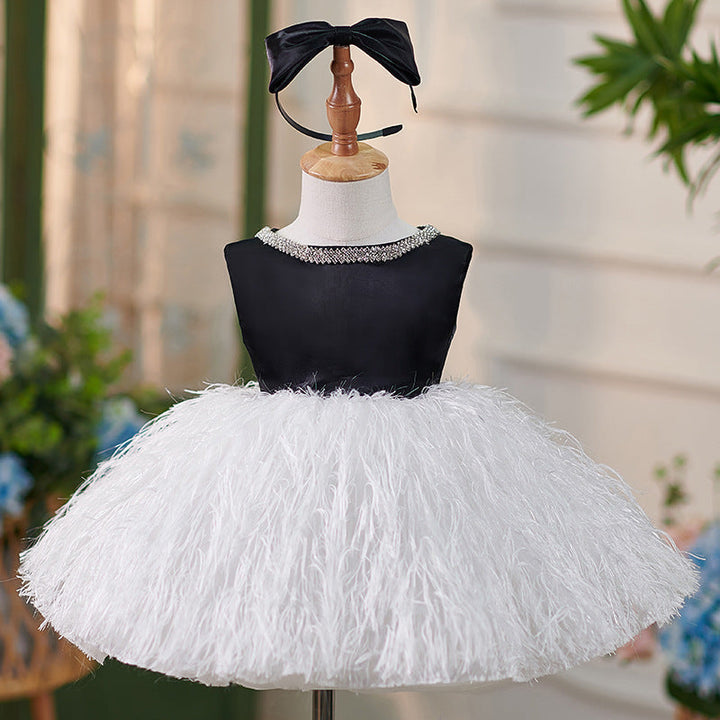 Robe de Soirée en Satin Longueur Genou pour Bébé Fille pour le 1Er Anniversaire