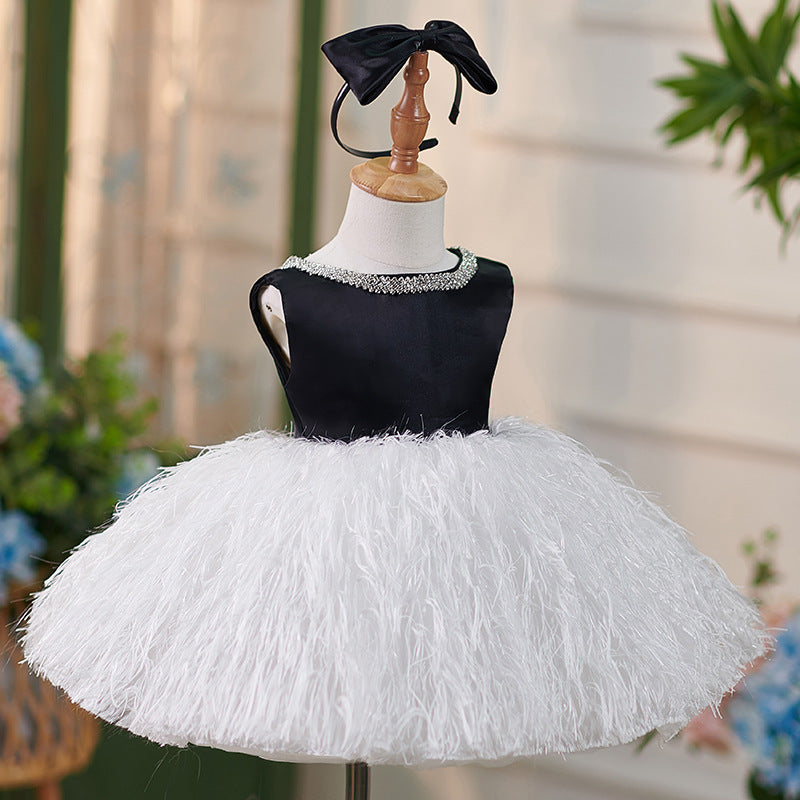 Robe de Soirée en Satin Longueur Genou pour Bébé Fille pour le 1Er Anniversaire