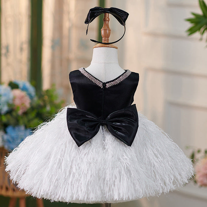 Robe de Soirée en Satin Longueur Genou pour Bébé Fille pour le 1Er Anniversaire