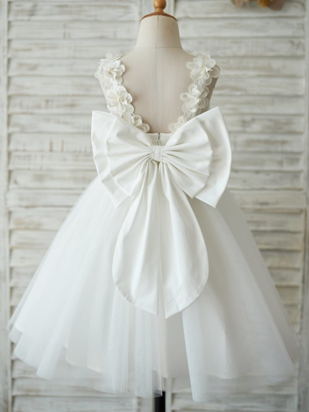 Robe de Demoiselle D'Honneur 3D en Tulle et Dentelle Jusqu'Aux Genoux