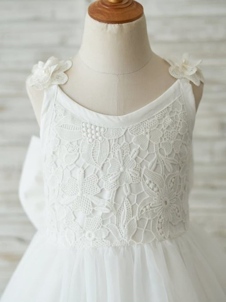 Robe de Demoiselle D'Honneur 3D en Tulle et Dentelle Jusqu'Aux Genoux