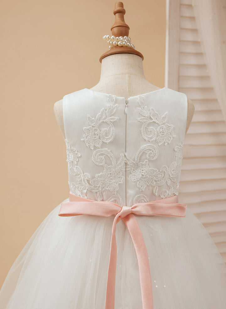 Robe de Bal/Princesse en Tulle Ivoire Longue Au Sol pour Demoiselle D'Honneur