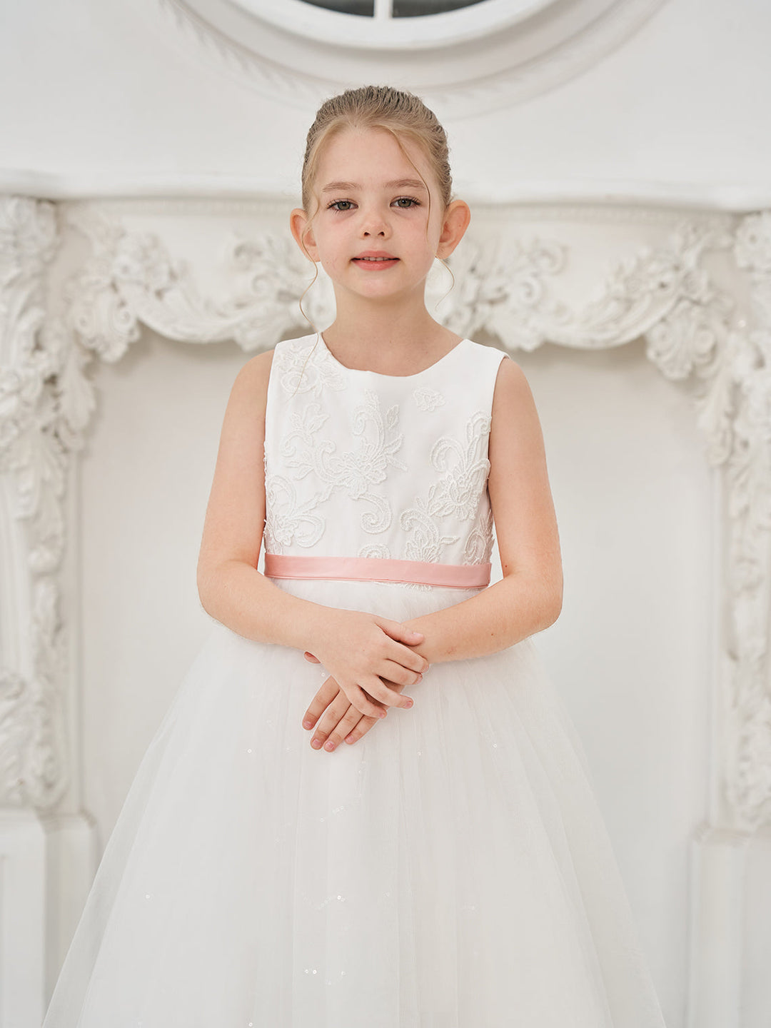 Robe de Bal/Princesse en Tulle Ivoire Longue Au Sol pour Demoiselle D'Honneur