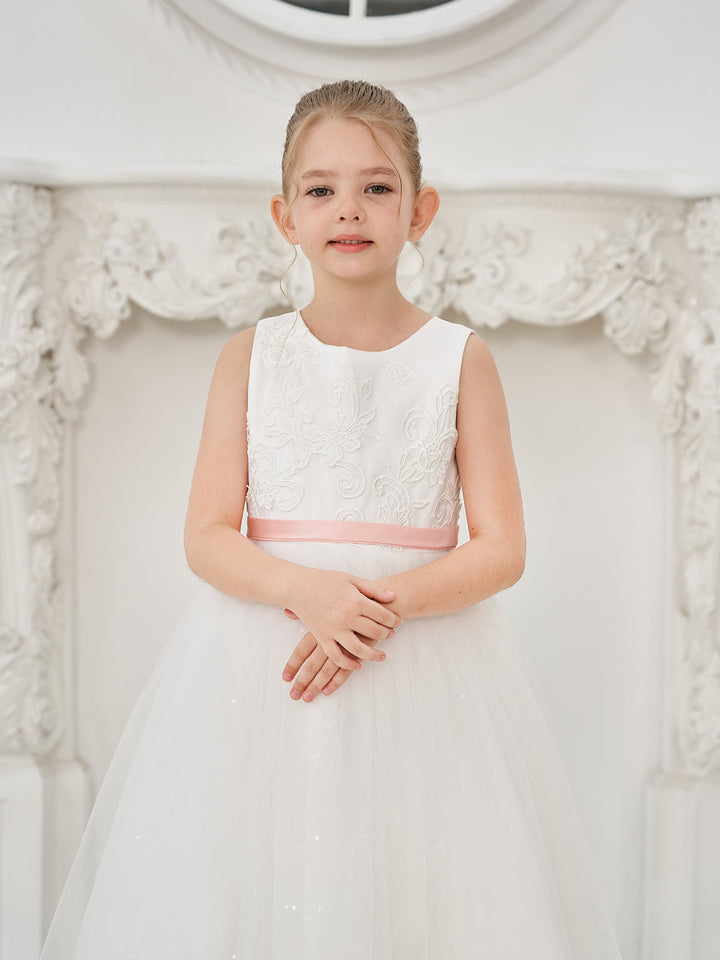Robe de Bal/Princesse en Tulle Ivoire Longue Au Sol pour Demoiselle D'Honneur