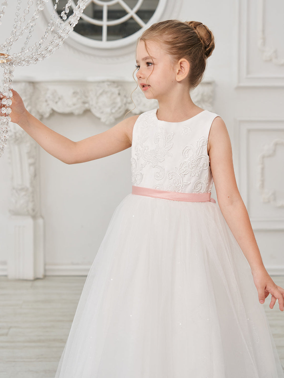 Robe de Bal/Princesse en Tulle Ivoire Longue Au Sol pour Demoiselle D'Honneur
