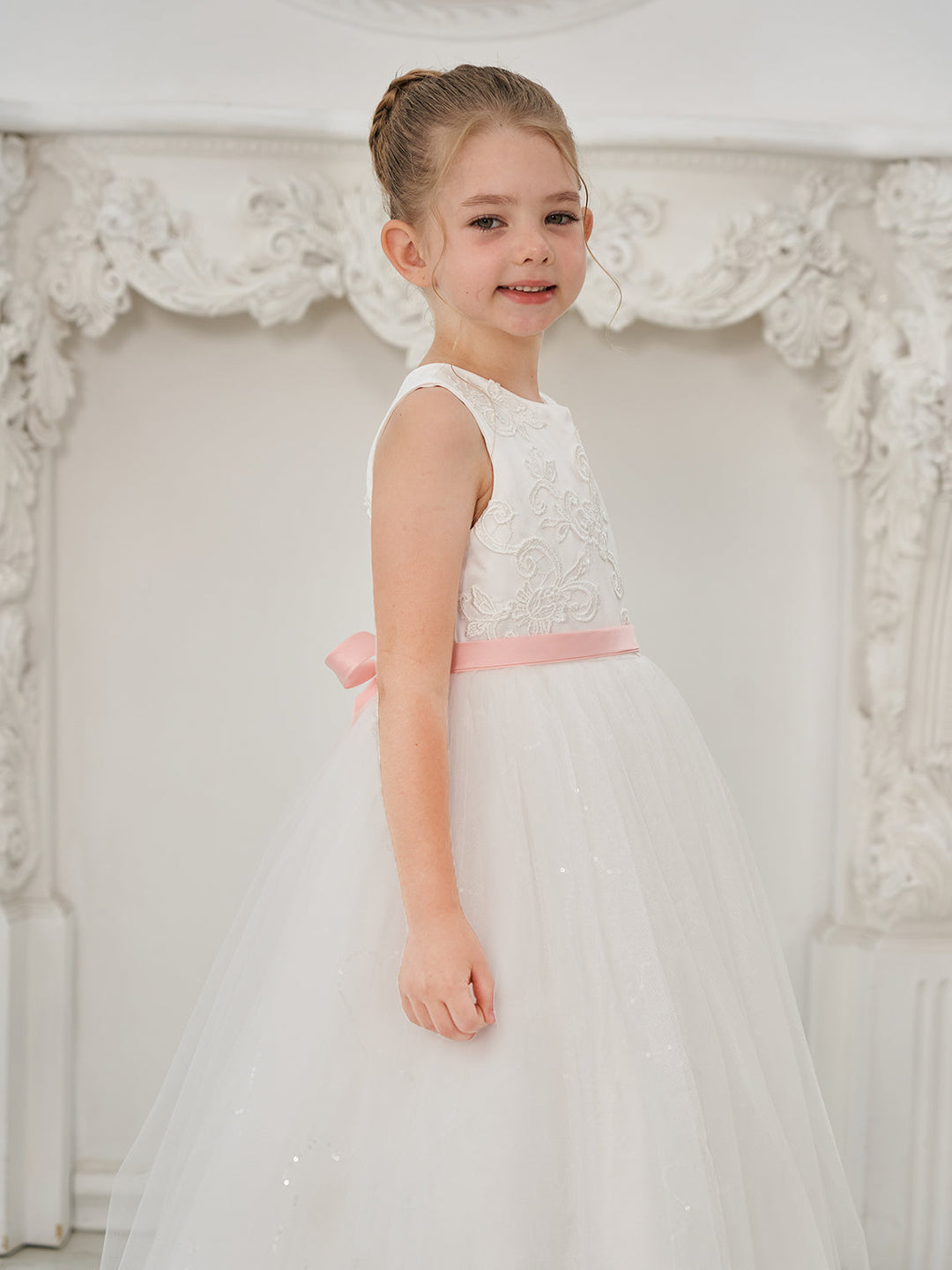 Robe de Bal/Princesse en Tulle Ivoire Longue Au Sol pour Demoiselle D'Honneur