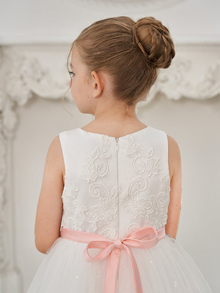 Robe de Bal/Princesse en Tulle Ivoire Longue Au Sol pour Demoiselle D'Honneur