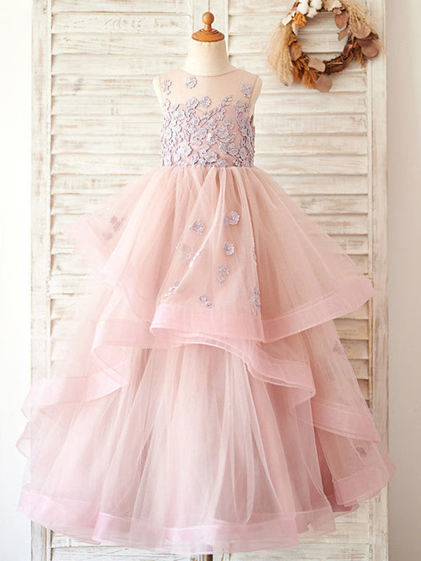 Robe de Demoiselle D'Honneur Rose en Tulle Coupe A Longue Au Sol