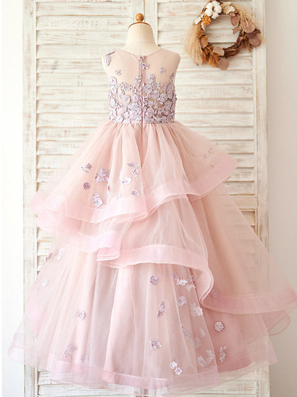 Robe de Demoiselle D'Honneur Rose en Tulle Coupe A Longue Au Sol