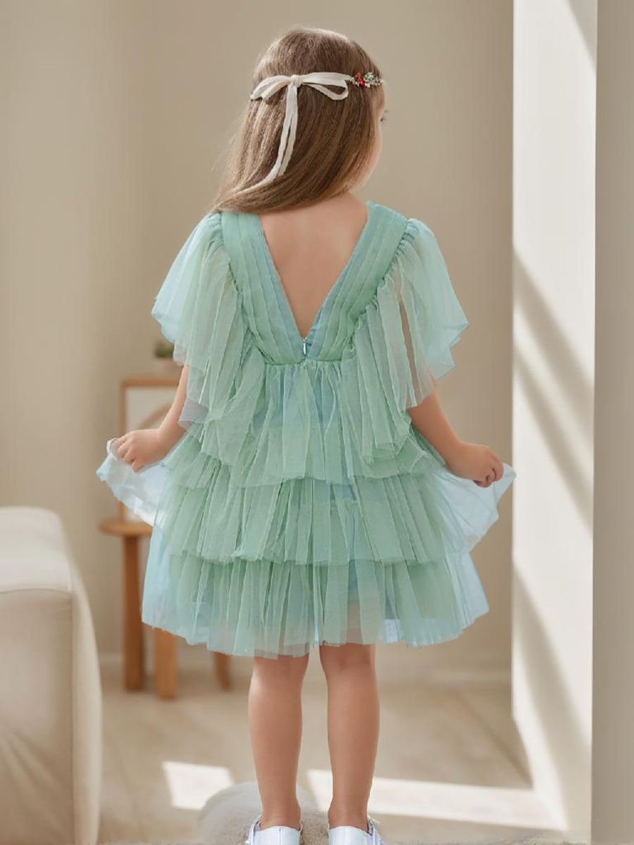 Robe de Demoiselle D'Honneur Élégante en Tulle Vert avec Motif Féerique Du Jardin Enchanté