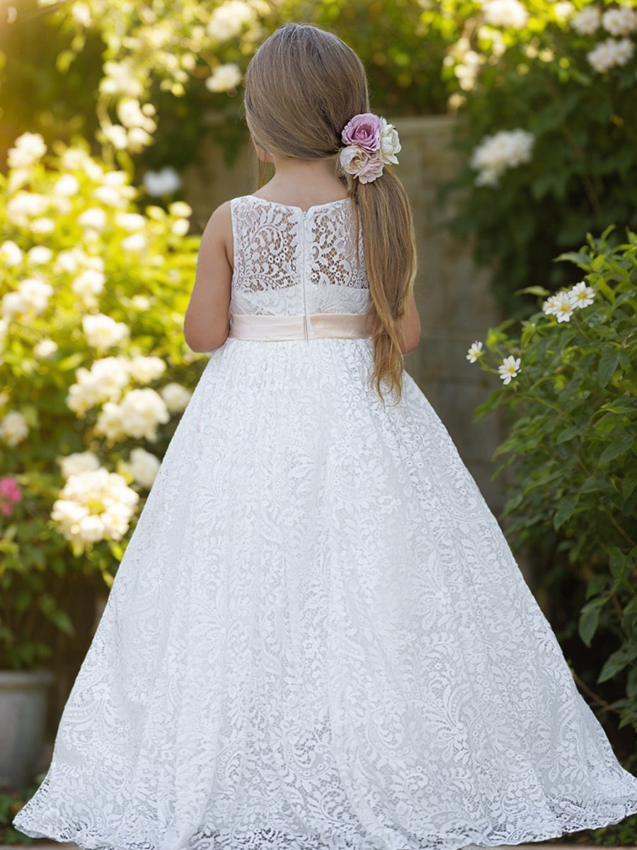 Robe Trapèze en Tulle et Dentelle Ivoire Longue Au Sol