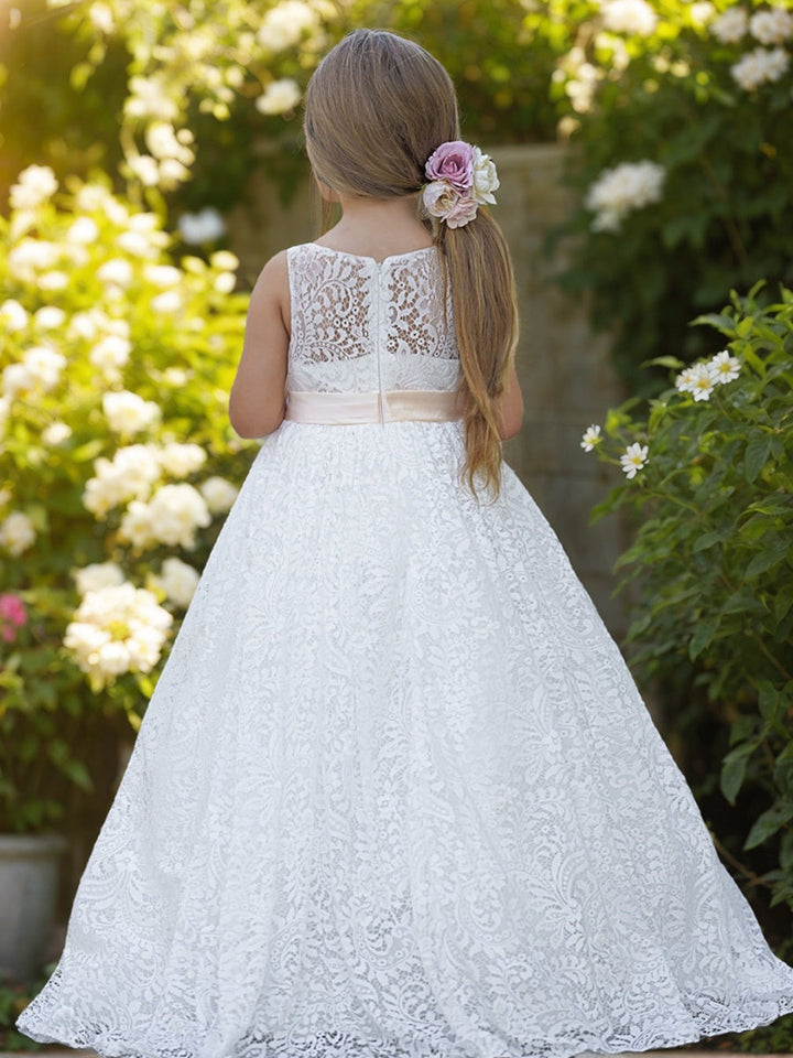 Robe Trapèze en Tulle et Dentelle Ivoire Longue Au Sol