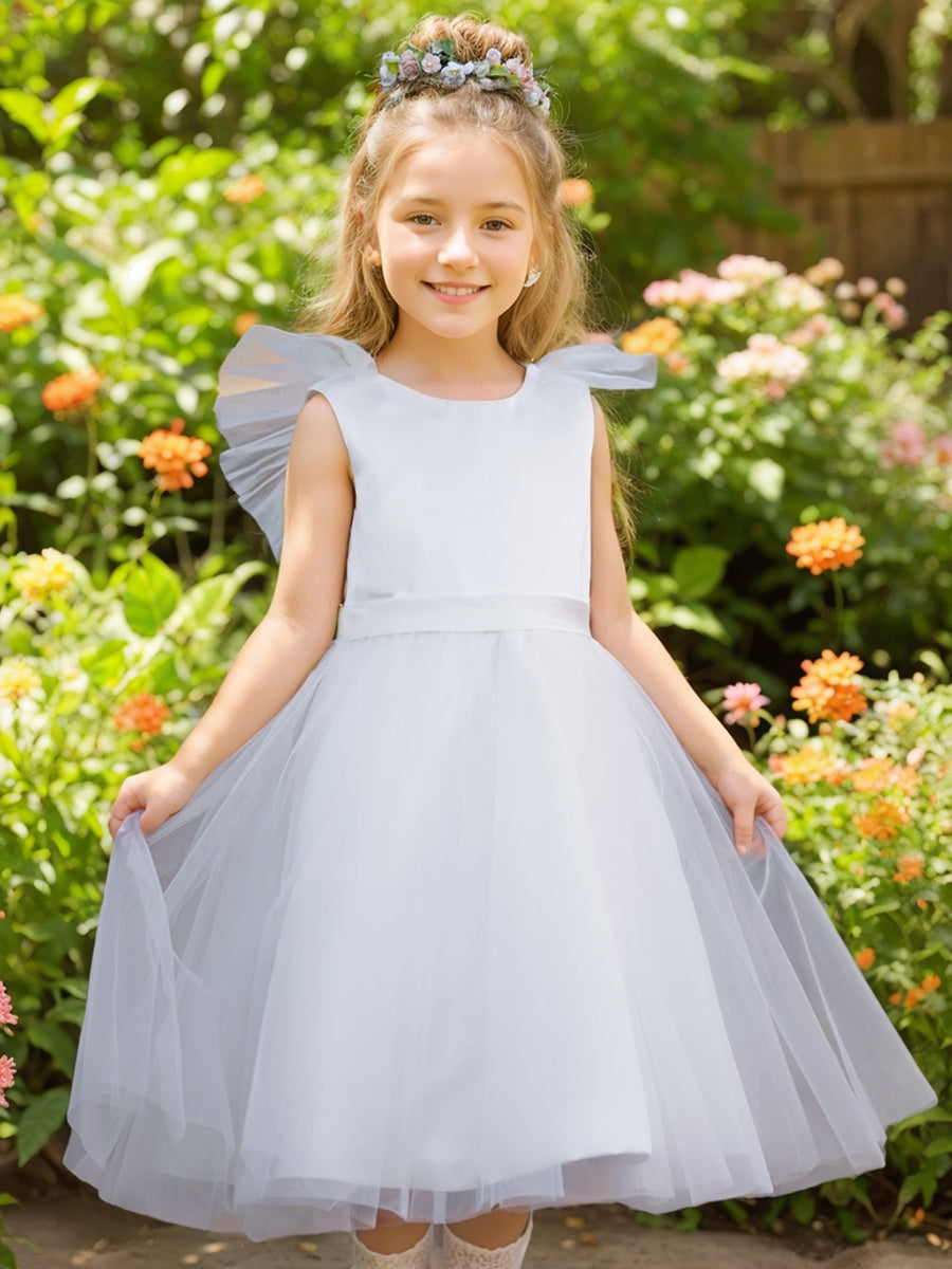 Robe de Demoiselle D'Honneur en Tulle Satiné Coupe A Jusqu'Aux Genoux