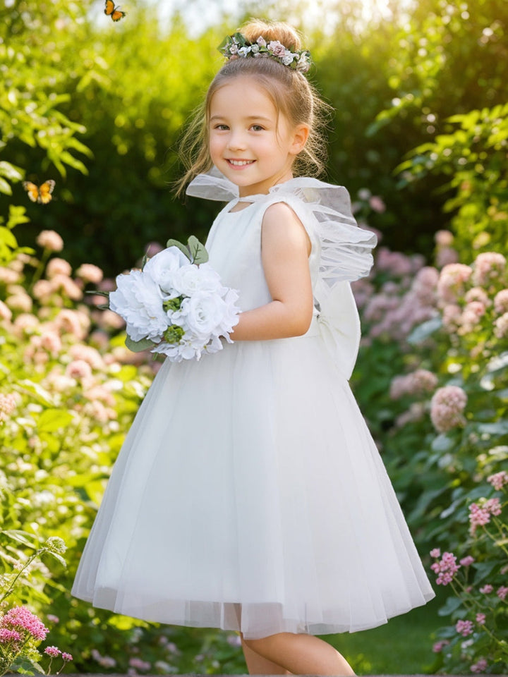 Robe de Demoiselle D'Honneur en Tulle Satiné Coupe A Jusqu'Aux Genoux
