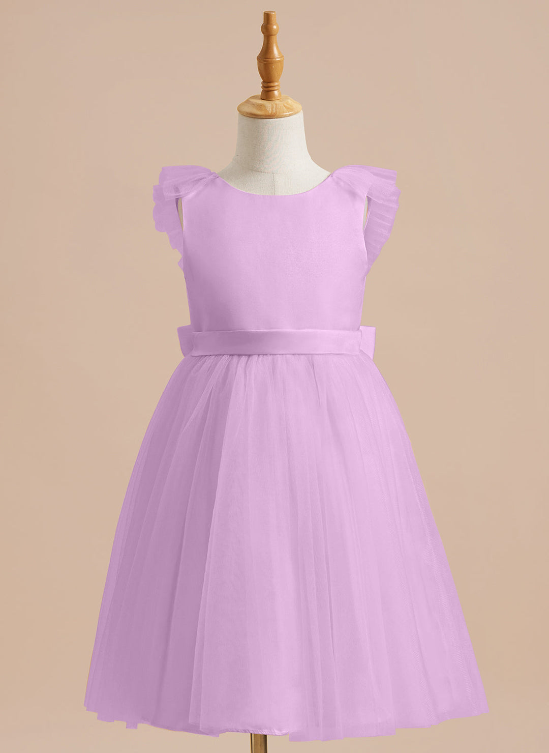 Robe de Demoiselle D'Honneur en Tulle Satiné Coupe A Jusqu'Aux Genoux