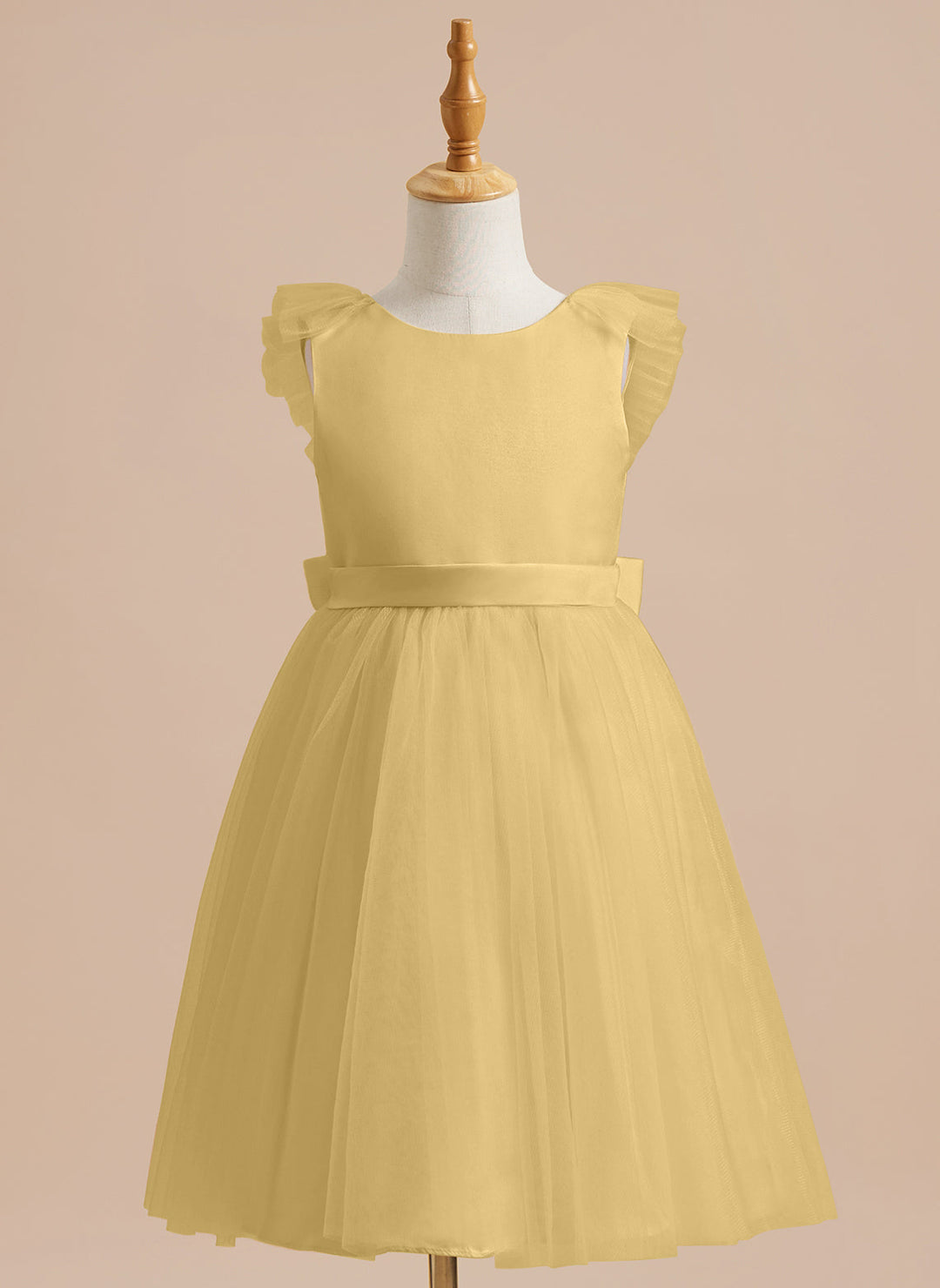 Robe de Demoiselle D'Honneur en Tulle Satiné Coupe A Jusqu'Aux Genoux
