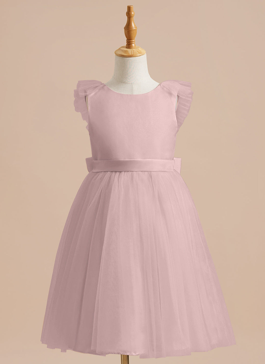 Robe de Demoiselle D'Honneur en Tulle Satiné Coupe A Jusqu'Aux Genoux