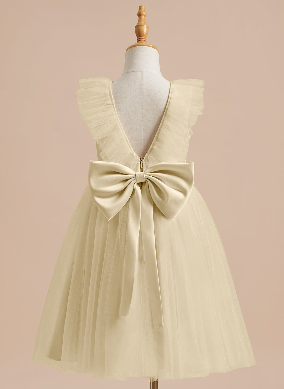 Robe de Demoiselle D'Honneur en Tulle Satiné Coupe A Jusqu'Aux Genoux