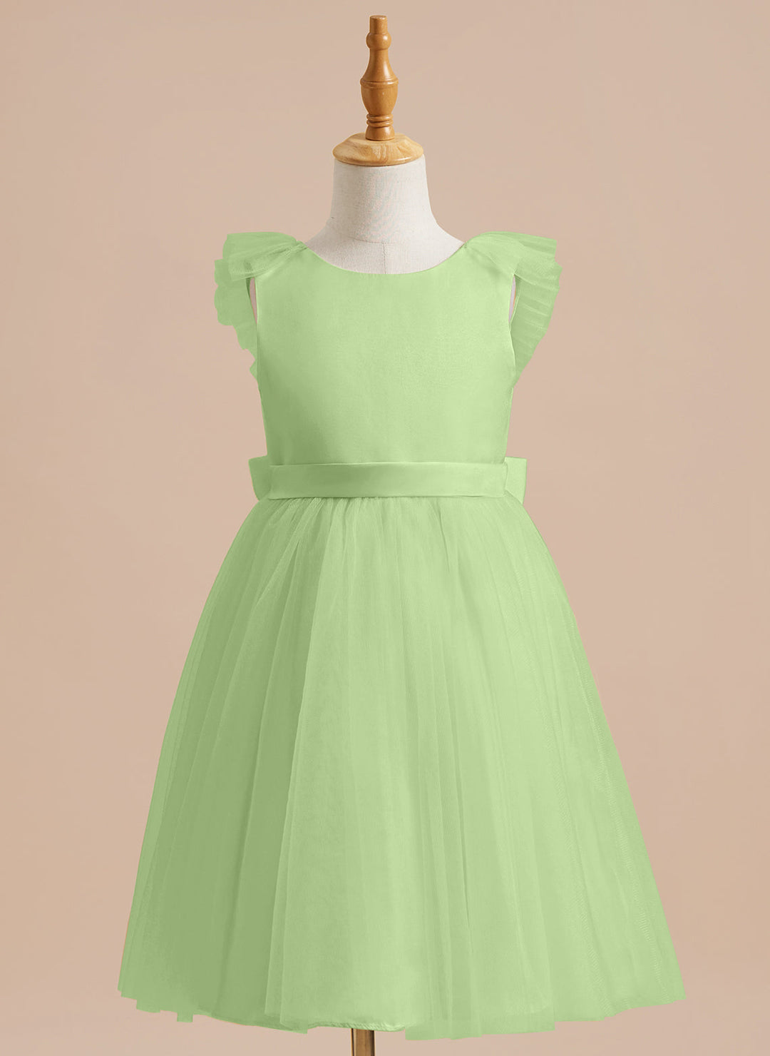 Robe de Demoiselle D'Honneur en Tulle Satiné Coupe A Jusqu'Aux Genoux