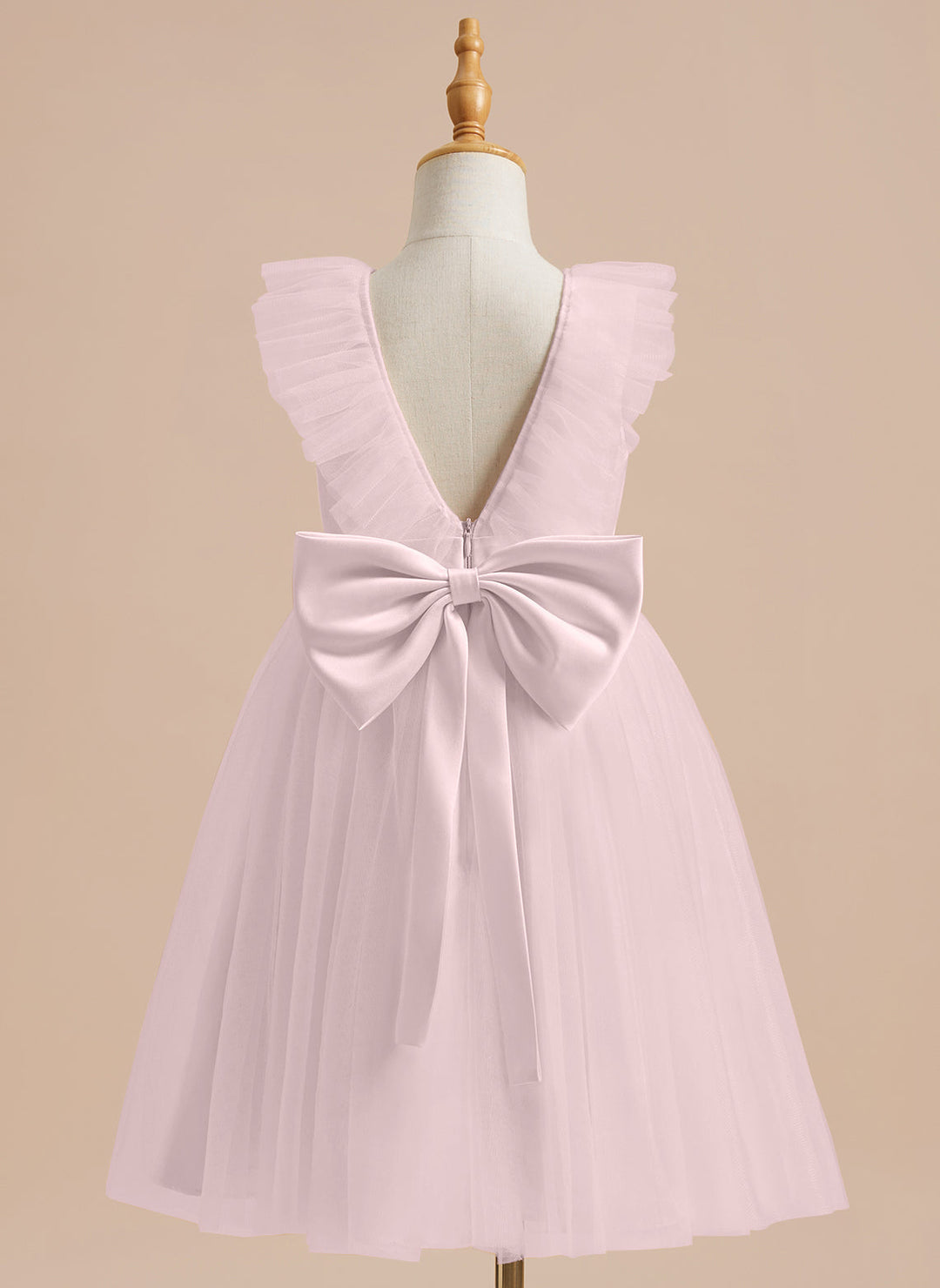 Robe de Demoiselle D'Honneur en Tulle Satiné Coupe A Jusqu'Aux Genoux