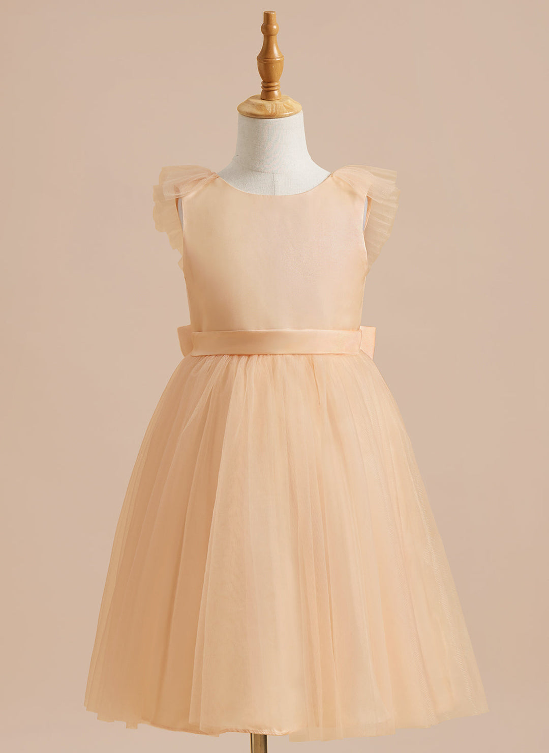 Robe de Demoiselle D'Honneur en Tulle Satiné Coupe A Jusqu'Aux Genoux