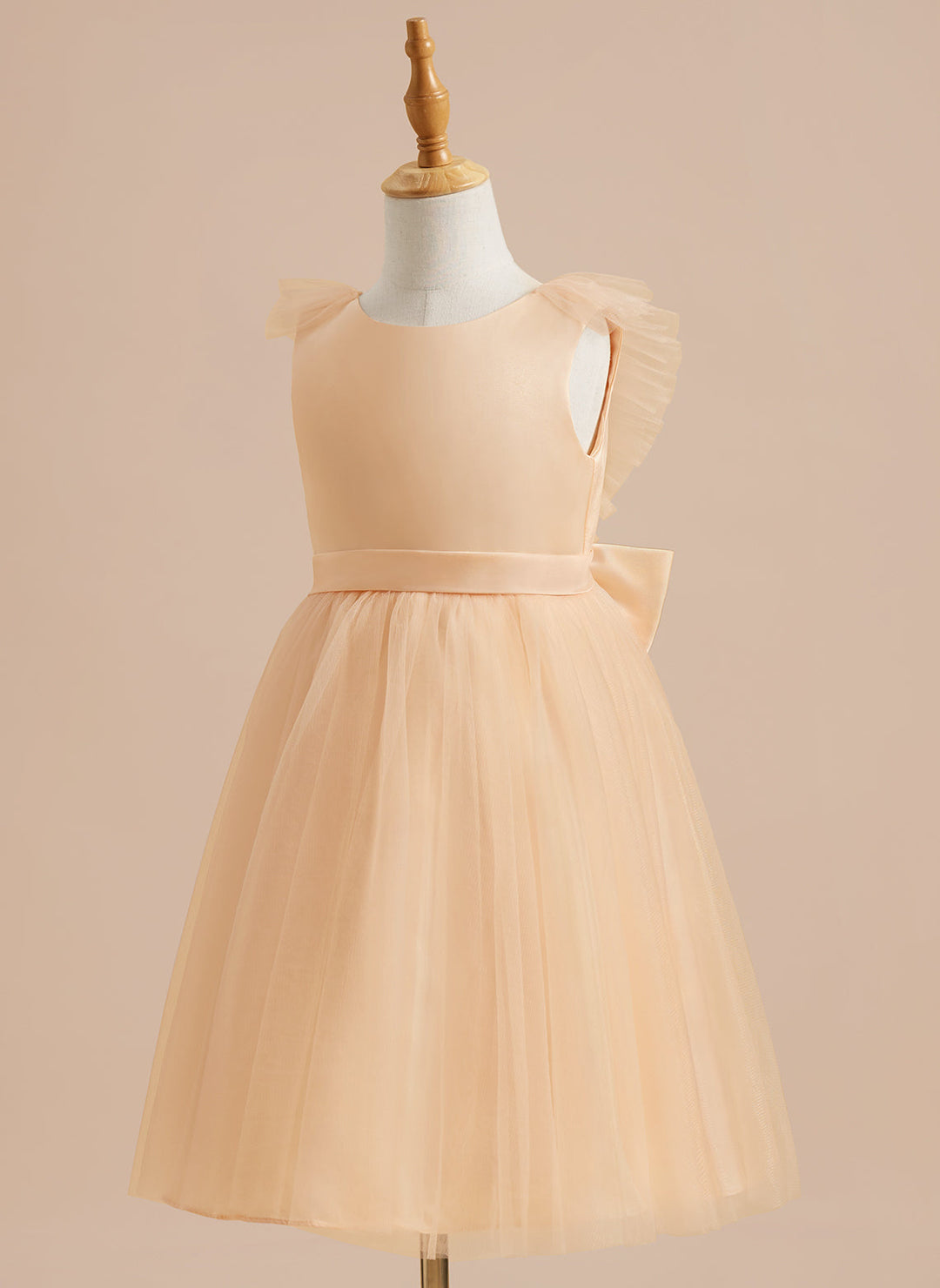 Robe de Demoiselle D'Honneur en Tulle Satiné Coupe A Jusqu'Aux Genoux