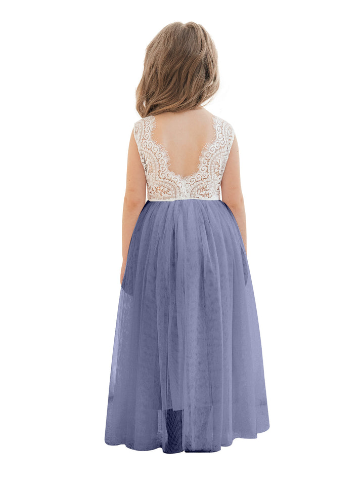 Robe Blanche Trapèze en Tulle et Dentelle Jusqu'À la Cheville