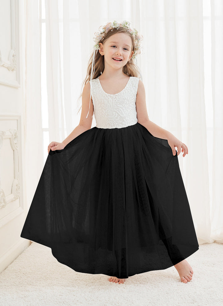 Robe Blanche Trapèze en Tulle et Dentelle Jusqu'À la Cheville