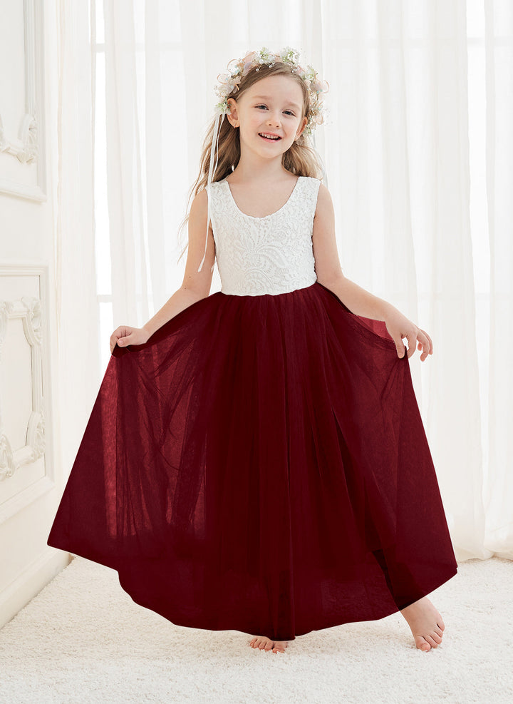 Robe Blanche Trapèze en Tulle et Dentelle Jusqu'À la Cheville